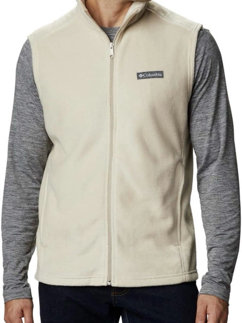 Columbia Steens Mountain Fleece Vest Mens Large Beige Tan Like New Pristine